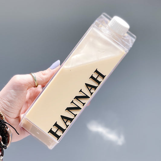 minimalistic personalised milk carton drink bottle