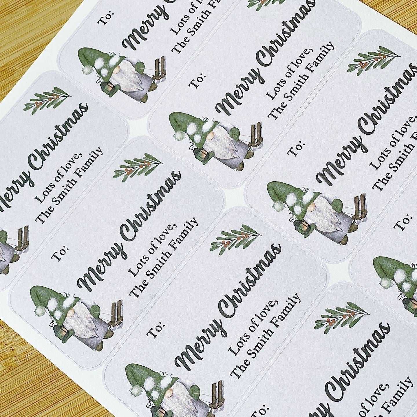 Grey  & Green Gnome Gift Label Christmas Stickers