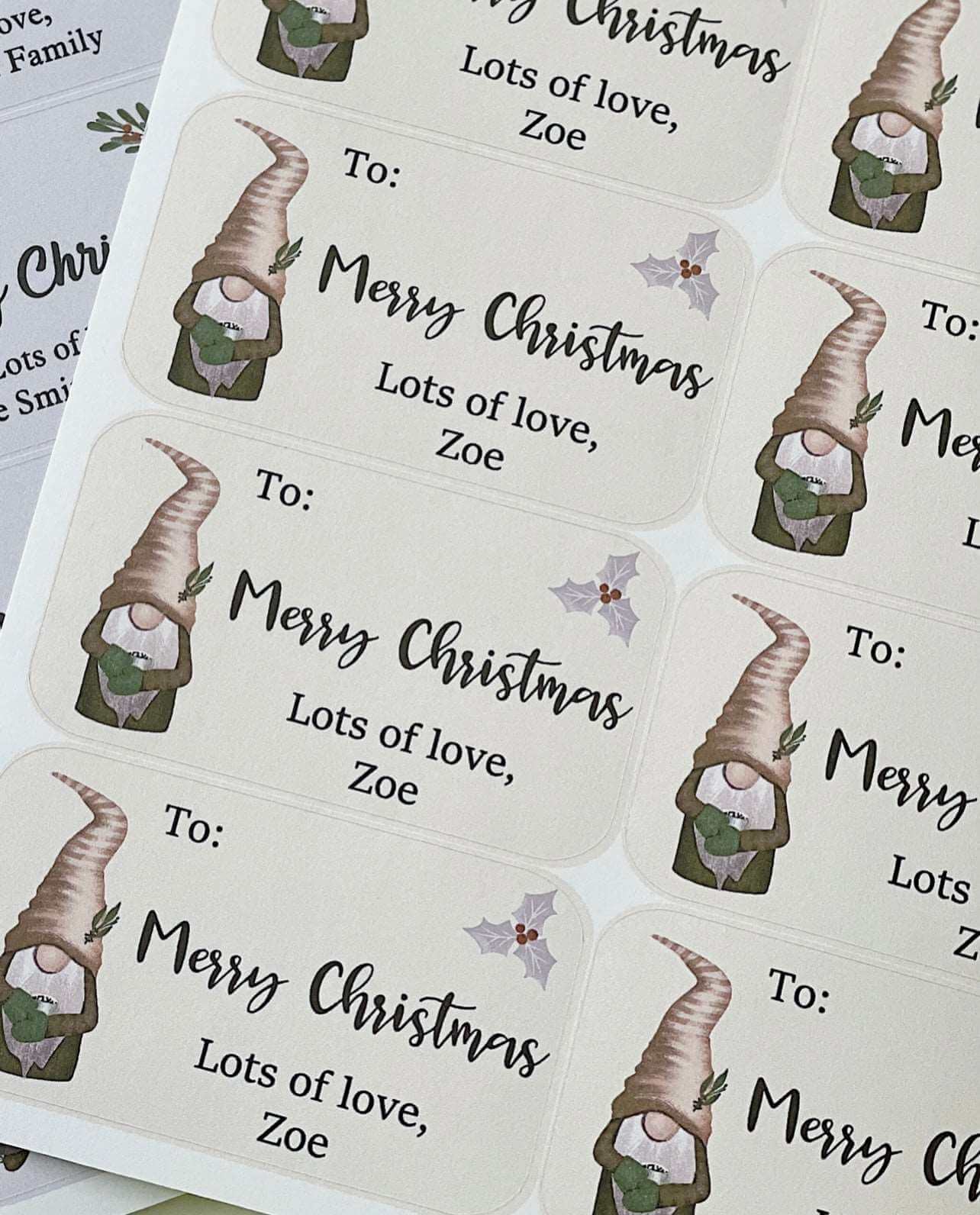 Cream Gnome Christmas Gift Wrap Stickers