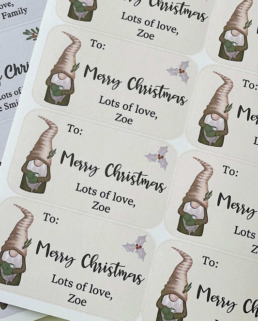 Beige Gnome Gift Wrap Label Stickers Christmas