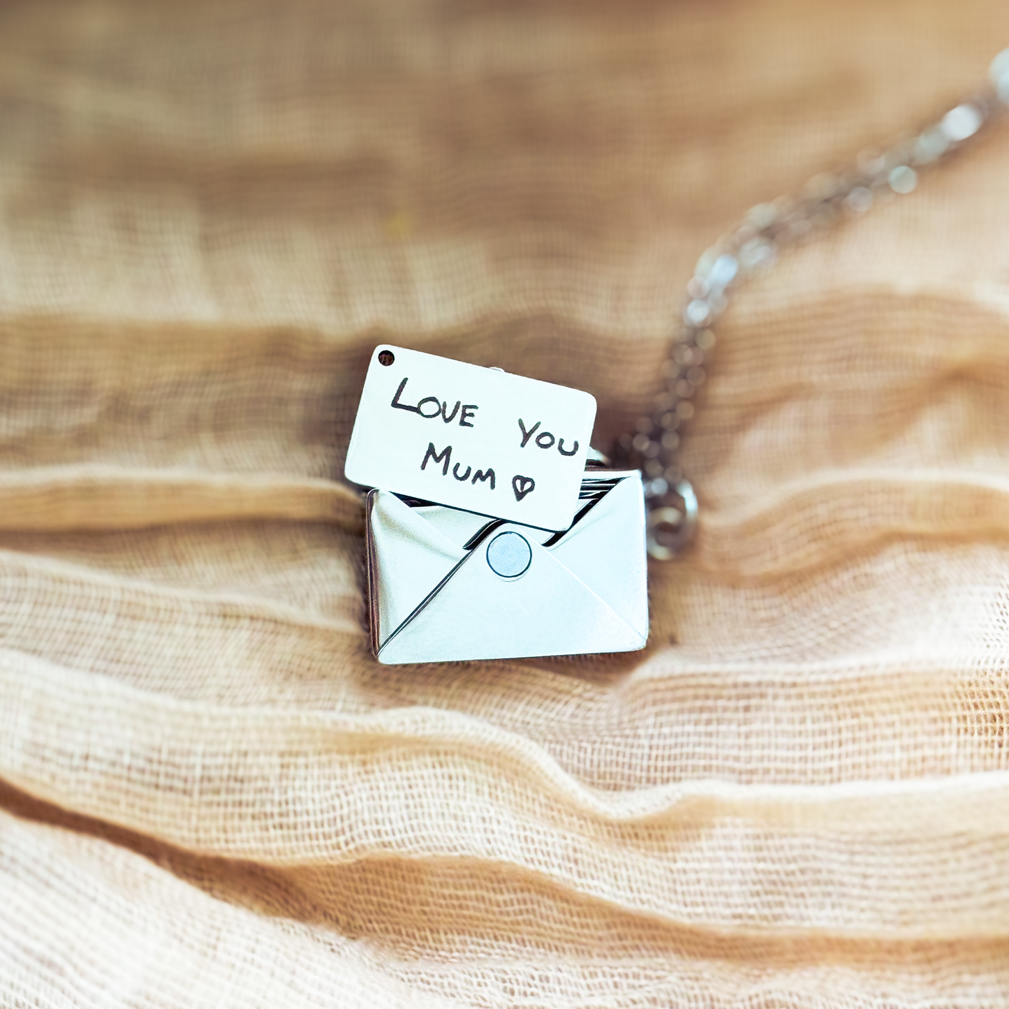 Letter Envelope Necklace with Engraved Handwritten Message