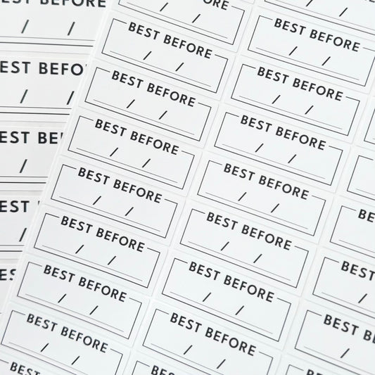 Small size Best Before stickers 4.0cm x 1.5cm, 64 per sheet