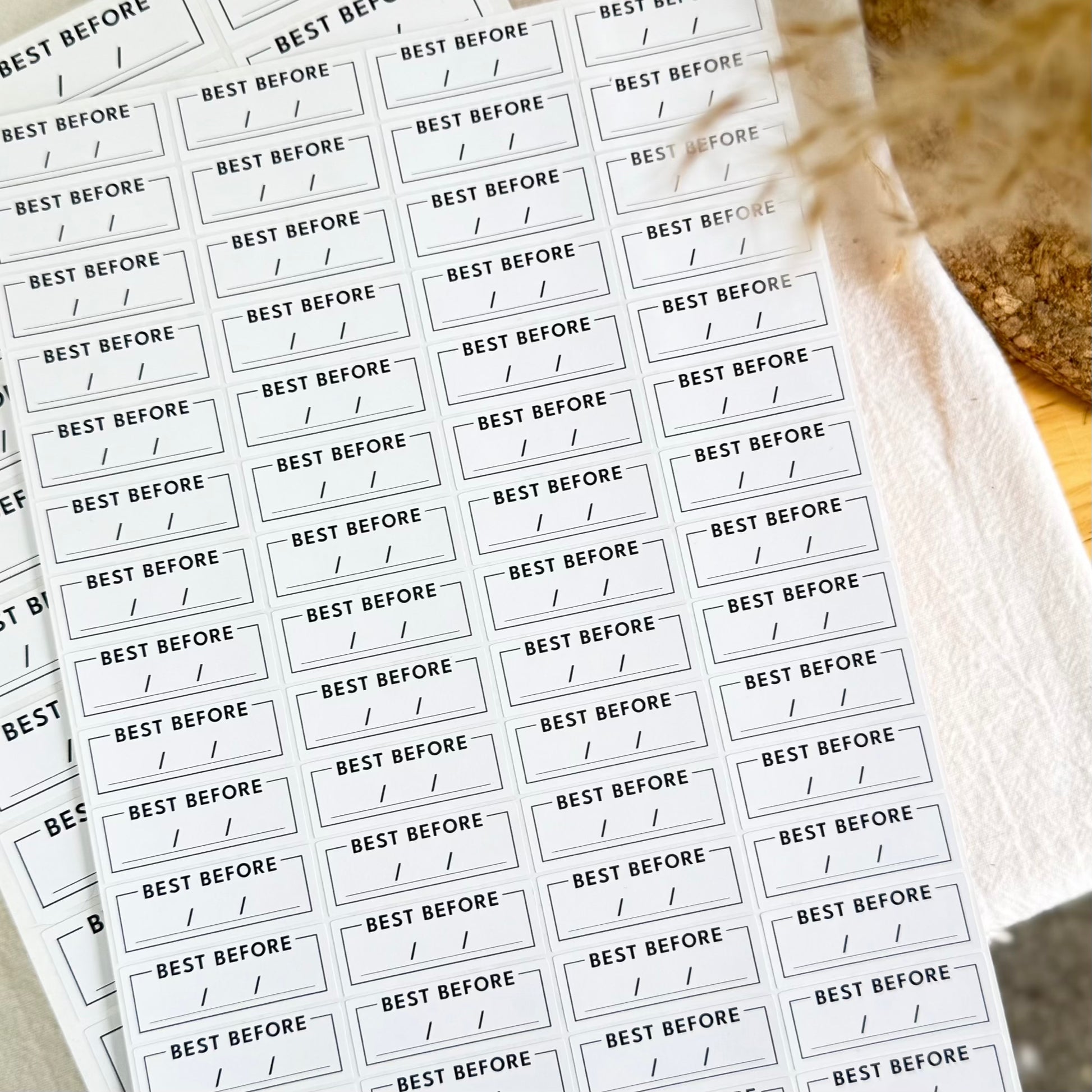 Sheet of matte Best Before date stickers, writable labels for bakery packaging