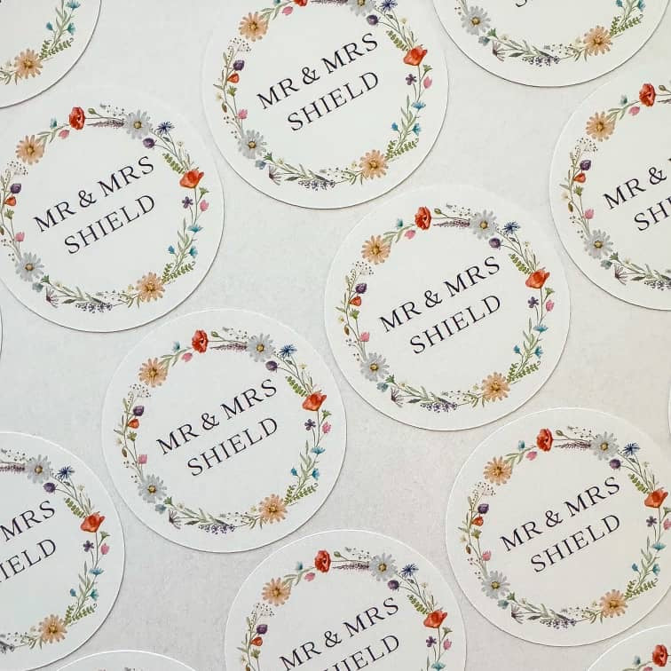 Personalised Mr & Mrs Wedding Wildflower Floral Wreath Stickers