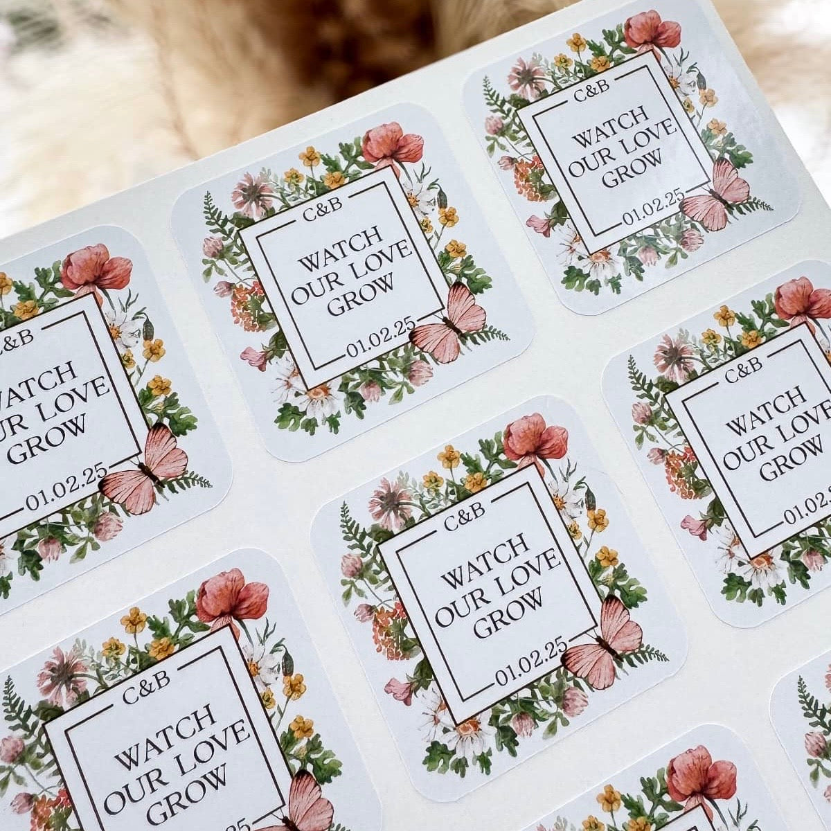 Wedding Seed Favour Labels – Personalised "Watch Our Love Grow" Stickers