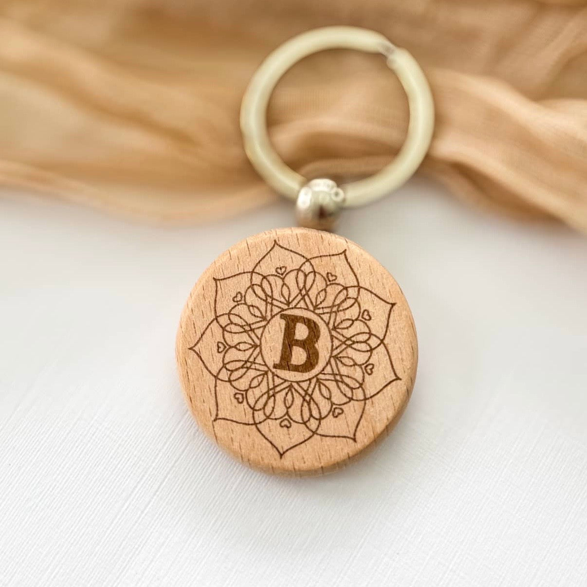 Personalised Initial Mandala Keyring with Personal Message