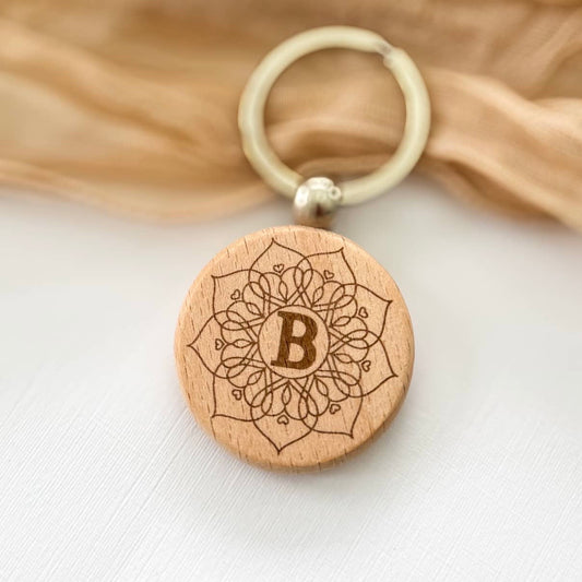 Personalised Initial Mandala Keyring with Personal Message