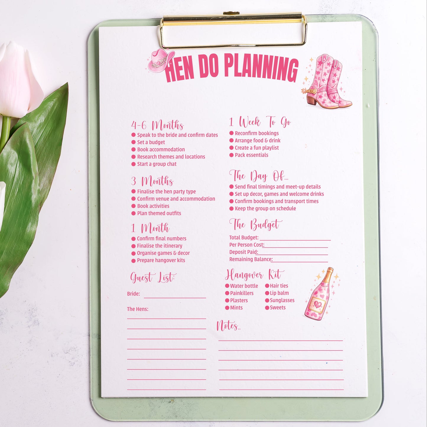 Last Rodeo hen party planning checklist printable PDF