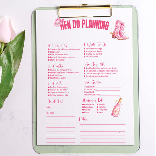 Last Rodeo hen party planning checklist printable PDF