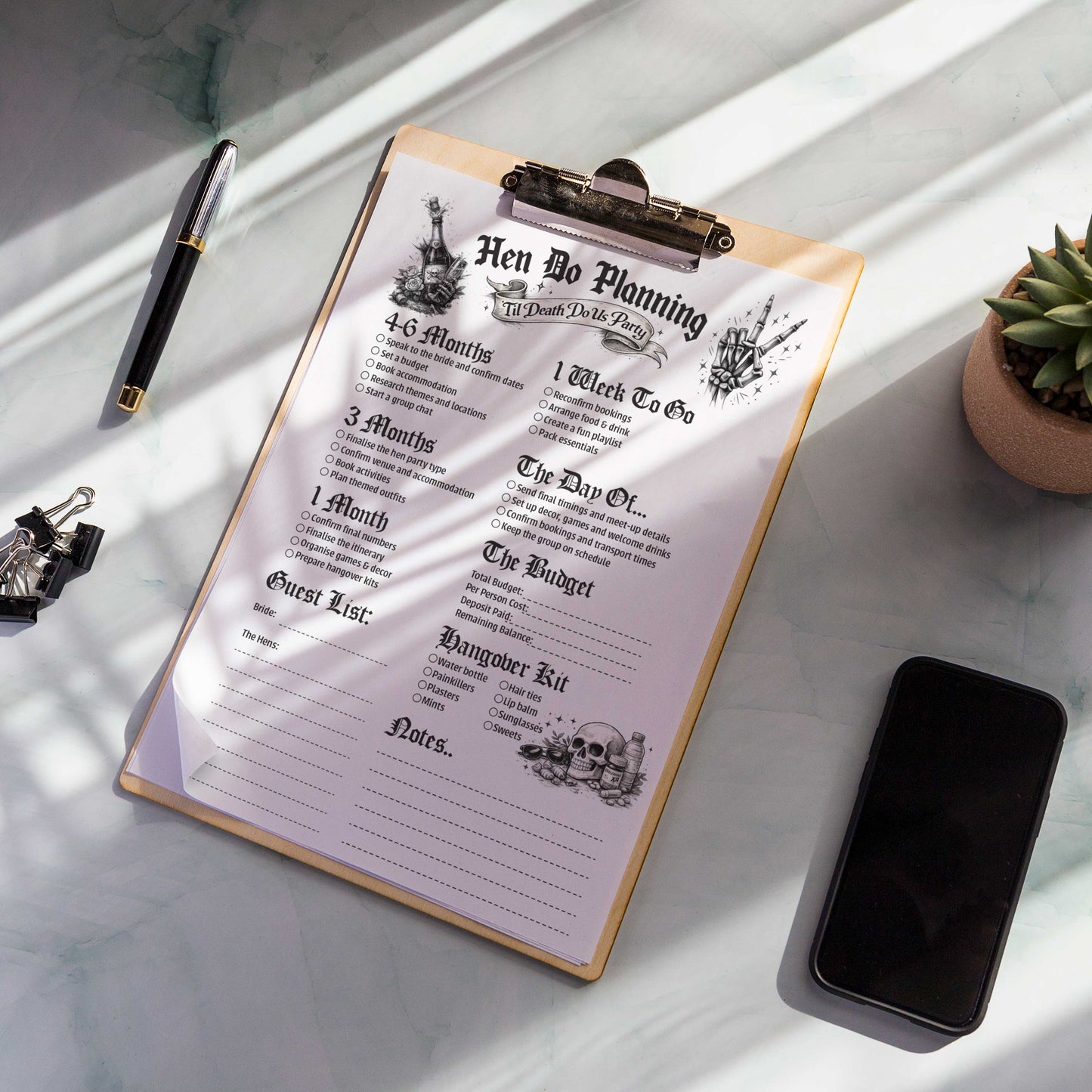 Til Death gothic hen do checklist printable