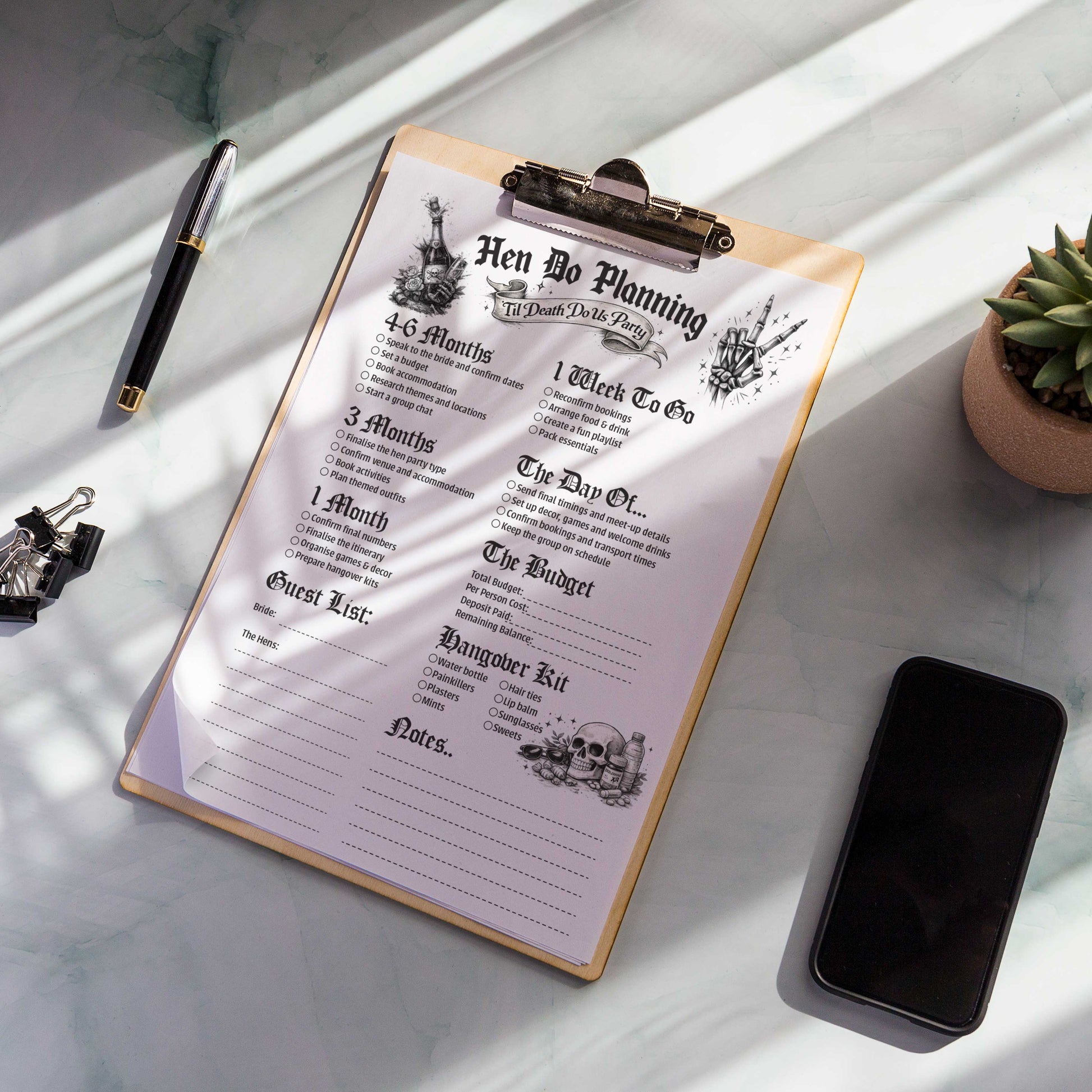 Til Death gothic hen do checklist printable