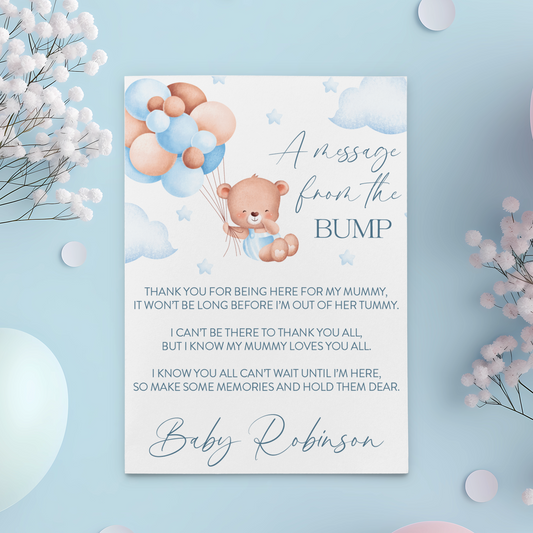 Personalised “A Message from the Bump” A4 Baby Shower Print –  Teddy Bear Theme