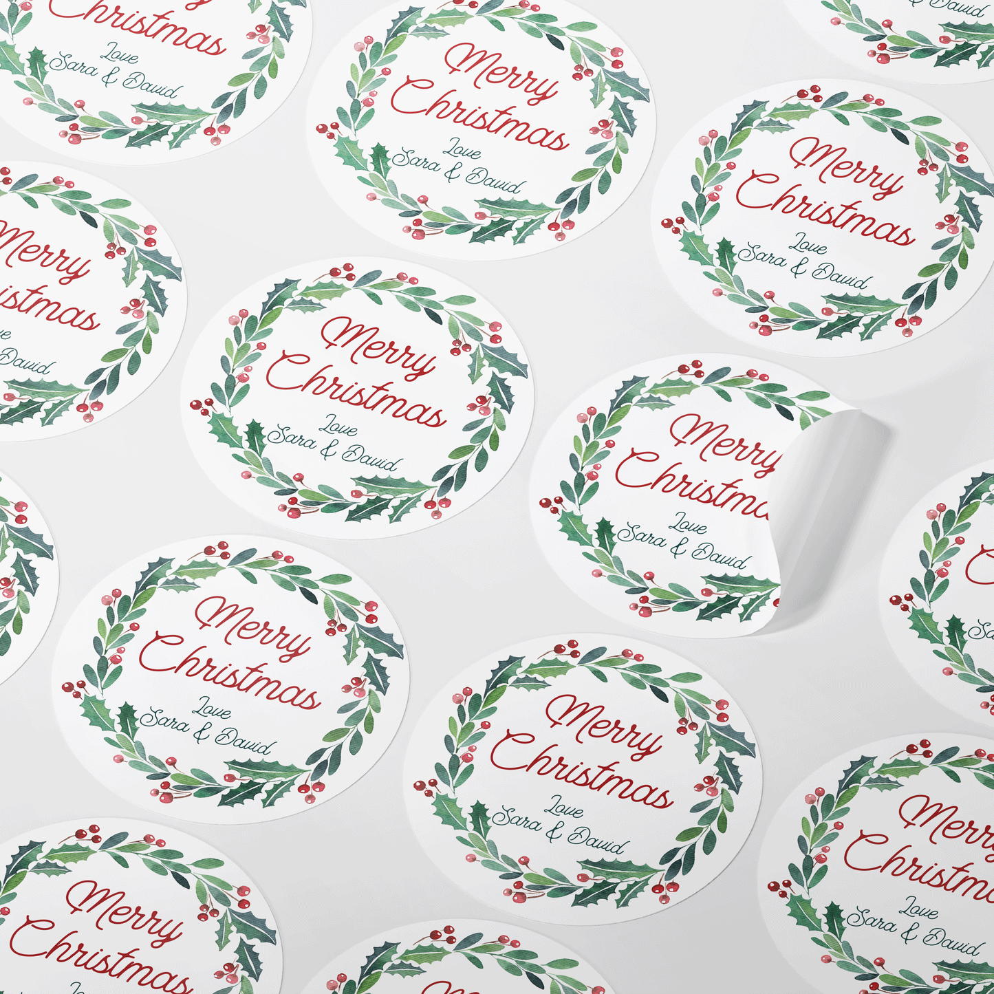 Personalised Holly Wreath Christmas Sticker Labels