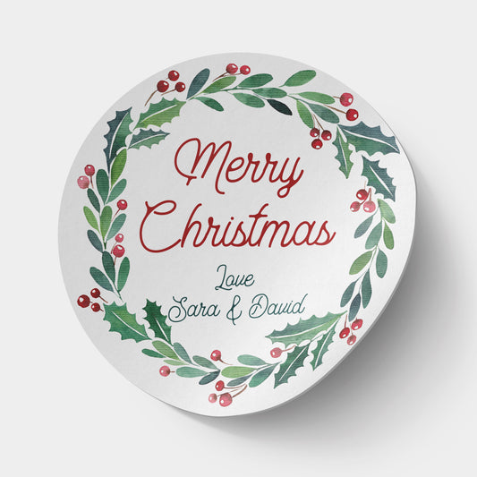 Personalised Holly Wreath Christmas Sticker Labels