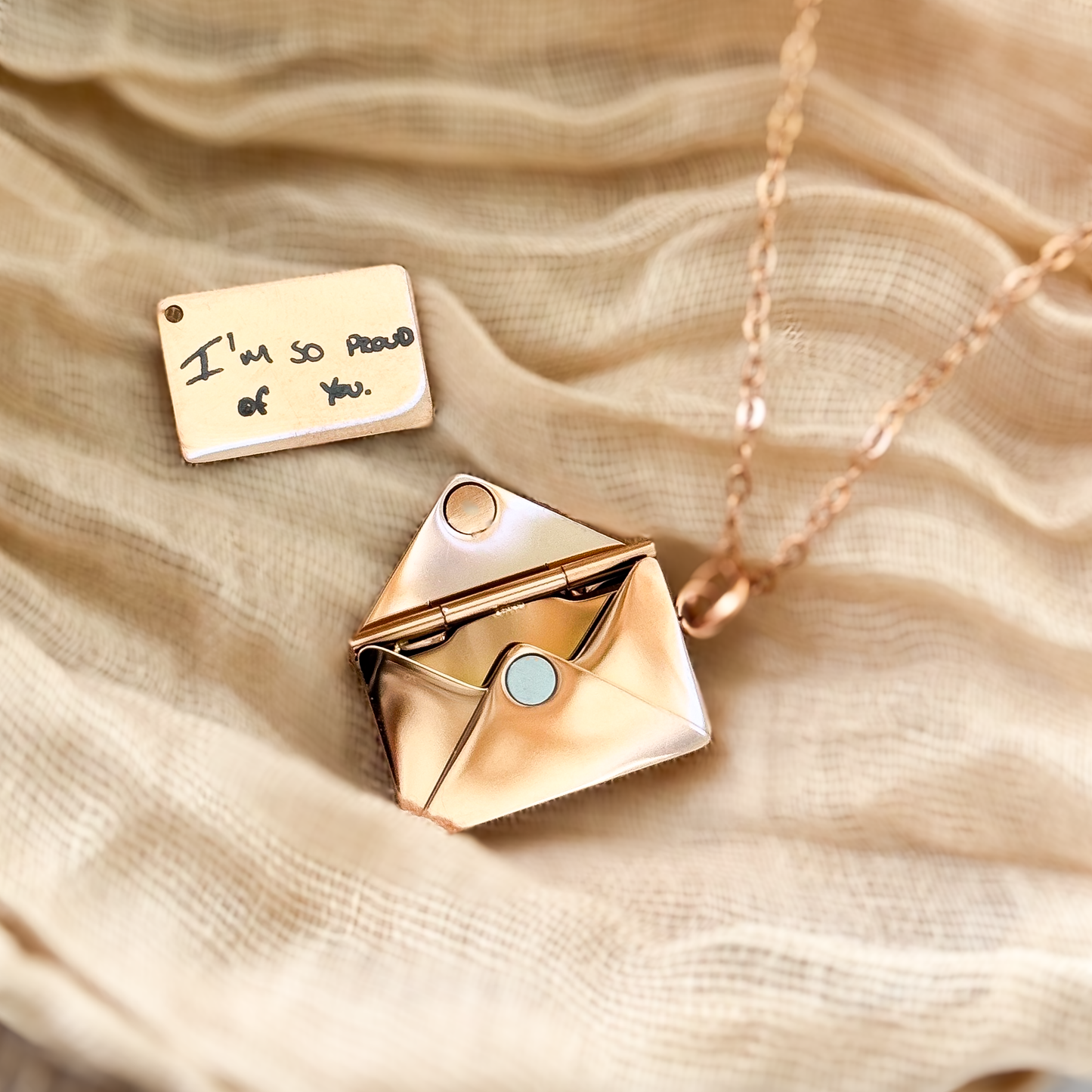 Letter Envelope Necklace with Engraved Handwritten Message