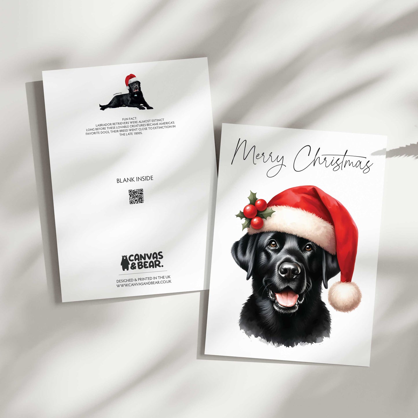 Pack of 5 Christmas Cards with Black Labrador Retrievers - Fun Facts & Kraft Envelopes Included