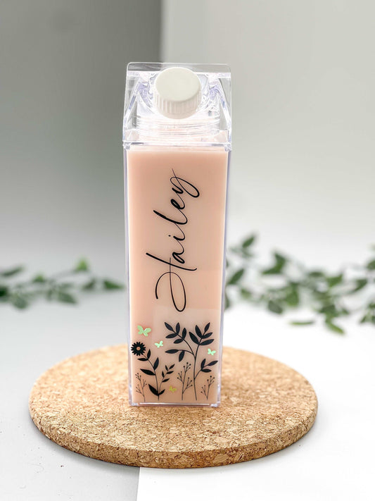 Floral Personalised Milk Carton Bottle
