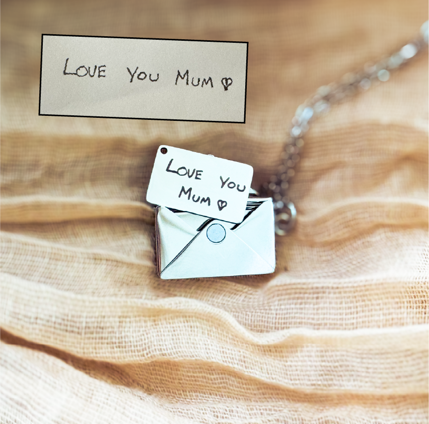 Letter Envelope Necklace with Engraved Handwritten Message