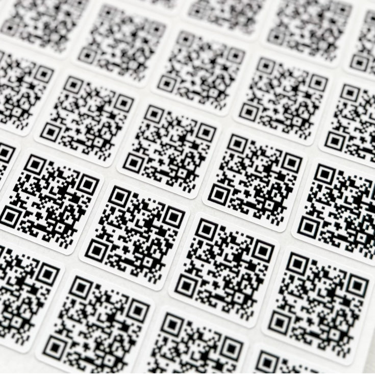 Close-up of wedding QR code sticker for invitations